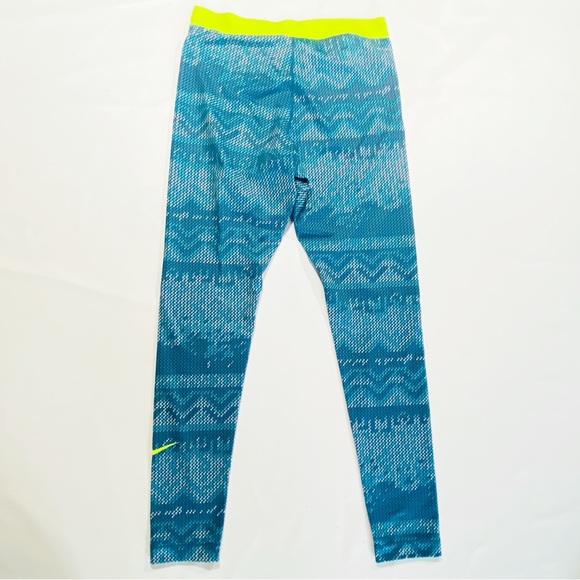 Nike Pro Womens Hyperwarm Running Athletic Tights Nordic Blue Yellow Size Large - Picture 11 of 11